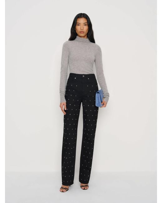 Reformation White Harriet High Rise Relaxed Straight Jeans Grommet Denim