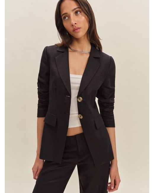 Reformation Black Bondi Linen Blazer
