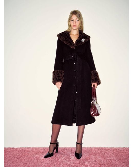 Reformation Black Aria Coat Fur