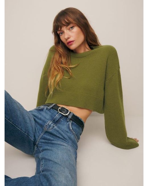 Reformation Green Paloma Cropped Cashmere Crew