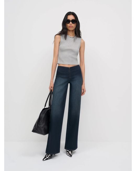 Reformation Blue Greta Super Stretch Low Rise Wide Leg Jeans Denim