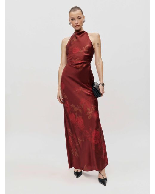 Reformation Red Anaiis Silk Dress