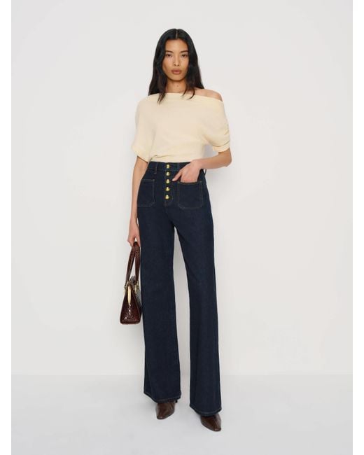 Reformation Blue Cary High Rise Slouchy Wide Leg Jeans Denim