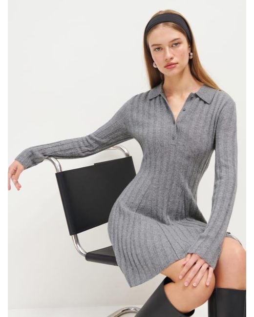 Reformation Gray Walsh Cashmere Collared Mini Dress