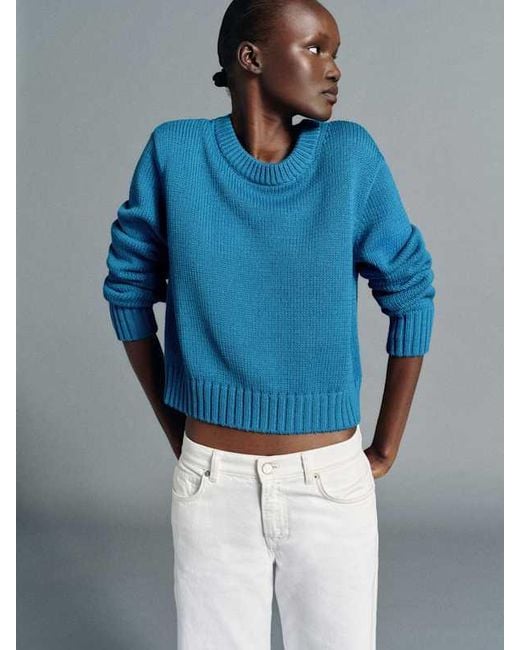 Reformation Blue Eleni Cotton Crew Sweater