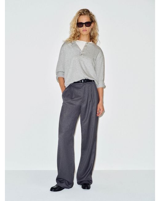 Reformation Blue Marcus Oversized Henley T-Shirt Heather