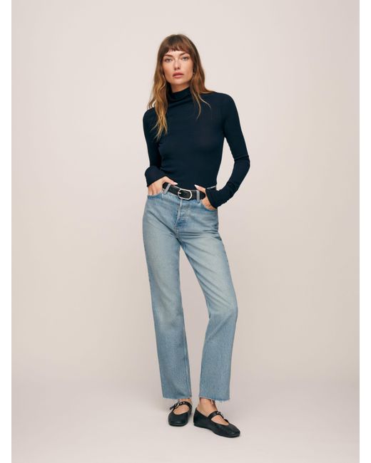 Reformation Blue Cynthia High Rise Straight Jeans