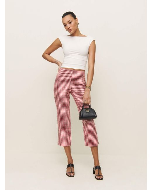 Reformation Pink Petra Linen Low Rise Pedal Pusher Pant 4