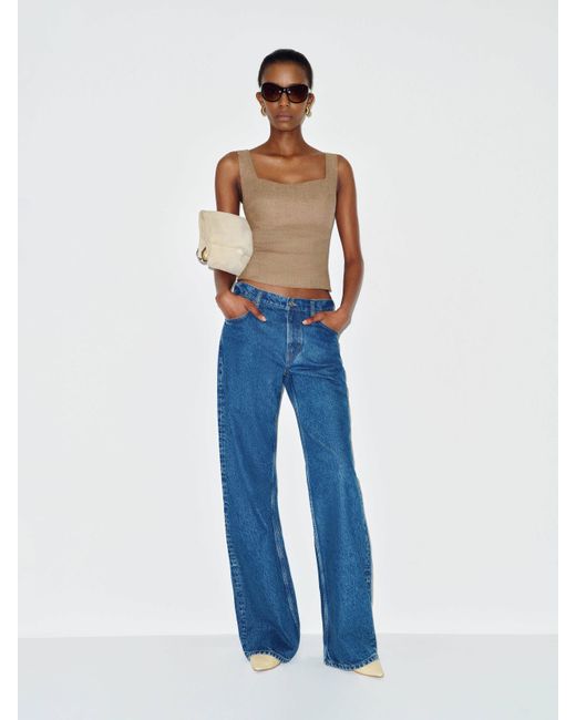 Reformation Blue Clarence Linen Top