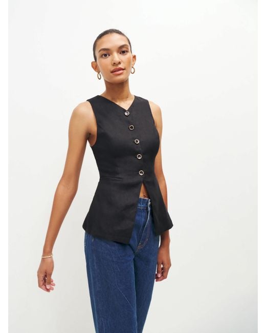 Reformation Blue Aspen Linen Top 8
