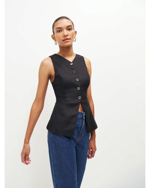 Reformation Blue Aspen Linen Top