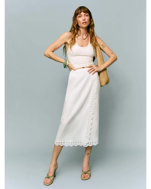 Reformation White Felicity Linen Skirt