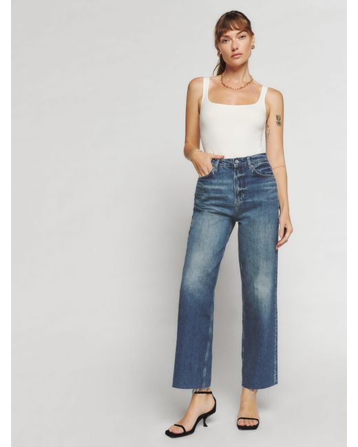 Reformation Blue Wilder High Rise Wide Leg Cropped Jeans