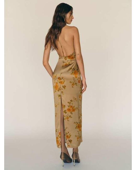 ivan silk dress red coral Reformation Ivan Silk Dress in Orange