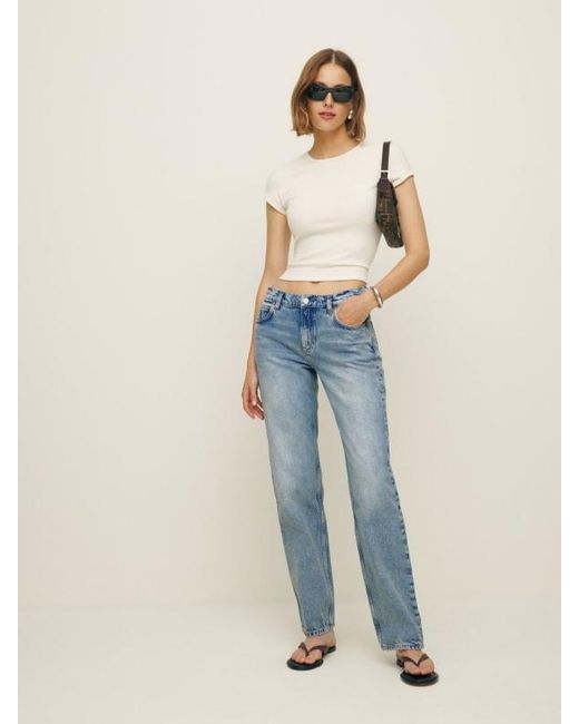 Reformation Blue Abby Low Rise Straight Jeans
