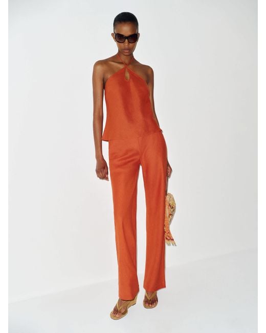 Reformation Red Gale Linen Mid Rise Pant