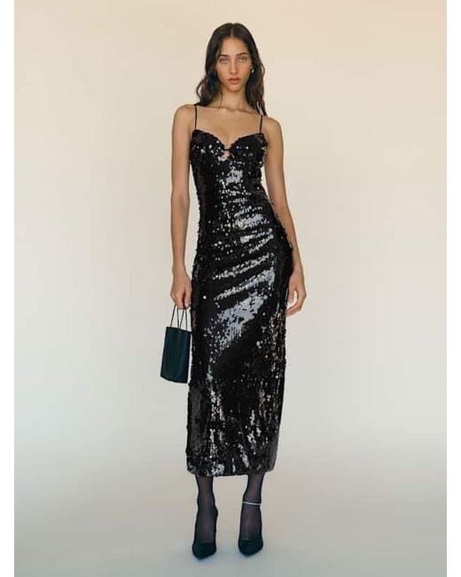 Reformation Black Sathia Dress Sequin 0