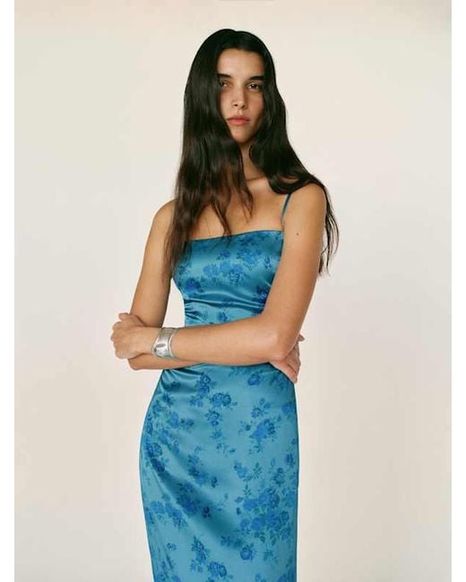 Reformation Blue Frankie Silk Dress 0