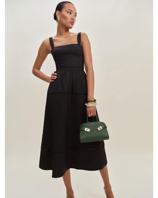 reformation black linen dress REFORMATION Black Linen Button Up Midi Dress (XS)