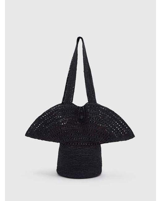 Reformation Black Sonia Hat Bag Raffia