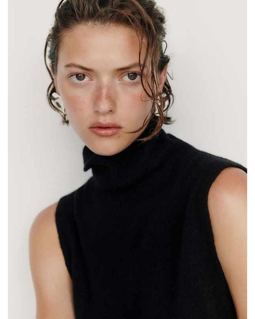 Reformation Black Flora Cashmere Sleeveless Turtleneck