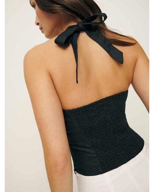 Reformation Black Malika Linen Top
