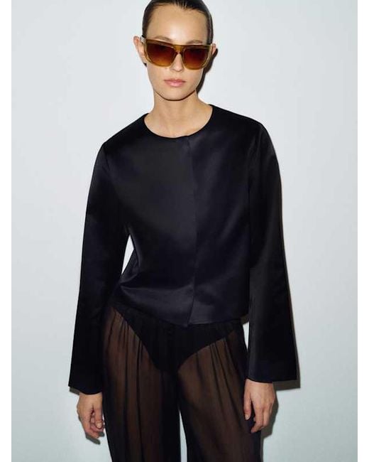 Reformation Blue Stella Cropped Satin Jacket