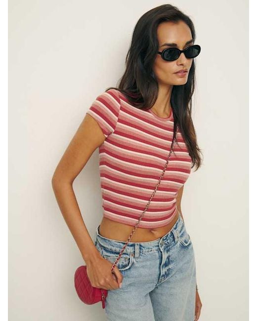 Reformation Orange Muse T-Shirt Stripe
