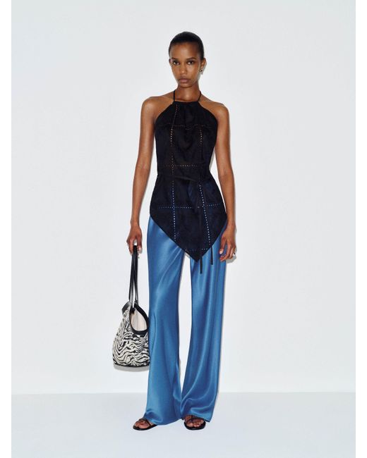 Reformation Blue Gale Satin Mid Rise Bias Pant