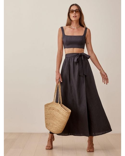 Reformation Black Palm Linen Two Piece
