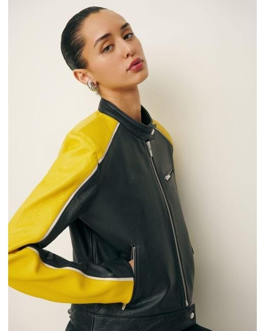 Reformation Yellow Veda Riverside Leather Jacket
