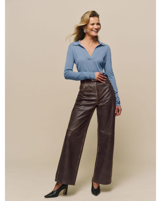 Reformation Blue Petites Veda Kennedy Wide Leg Leather Pant