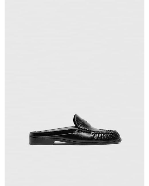 Reformation Black Francine Loafer Mule Crinkle Patent