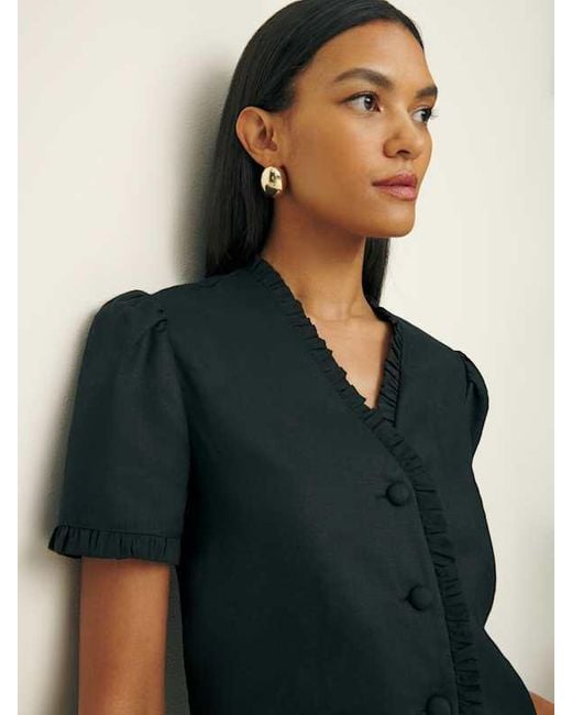 Reformation Blue Bess Linen Top