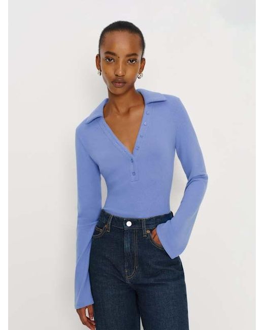 Reformation Blue Paisley Knit Top Neptune