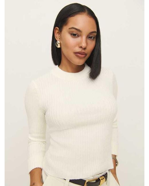 Reformation Natural Noella Cashmere Blend Ribbed Crew Sweater