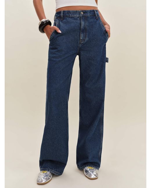 Reformation Blue Diego Mid Rise Baggy Utility Jeans
