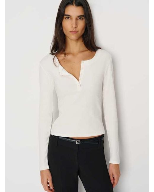 Reformation White Slim Fitted Henley Tee