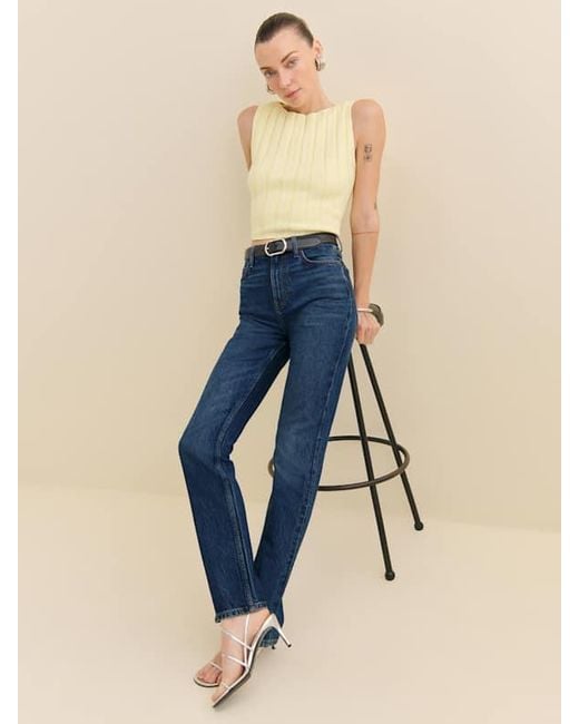 Reformation Blue Jax Stretch High Rise Straight Jeans