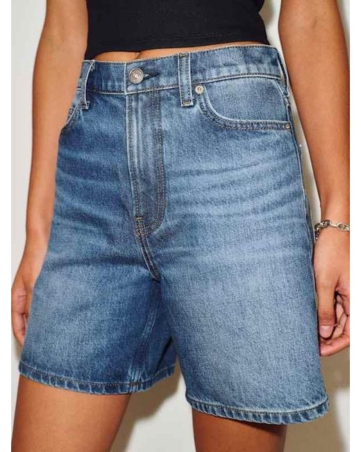 Reformation Blue Saige High Rise 4" Jean Shorts