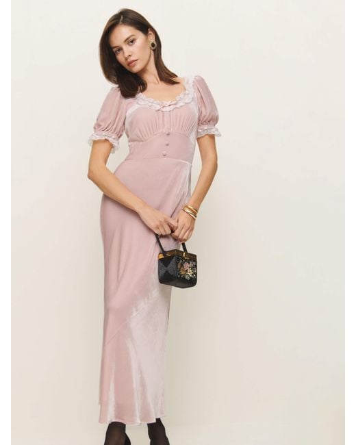 reformation pink velvet dress Reformation Adessa Velvet Dress 4 in Pink