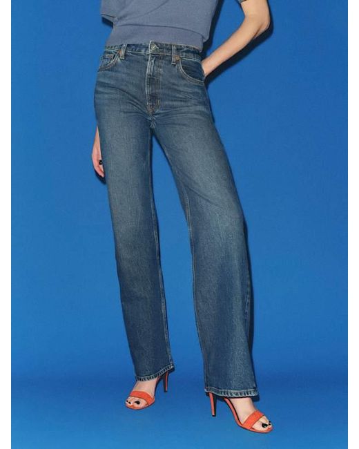 Reformation Blue Hunter Stretch Mid Rise Wide Leg Jeans