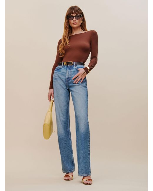 Reformation Blue Cary High Rise Slouchy Straight Leg Jeans