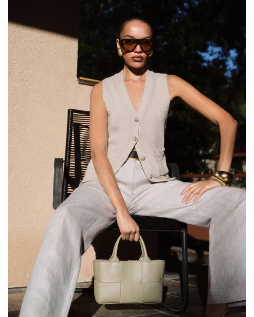 Reformation Black Petites Alex Linen Mid Rise Pant