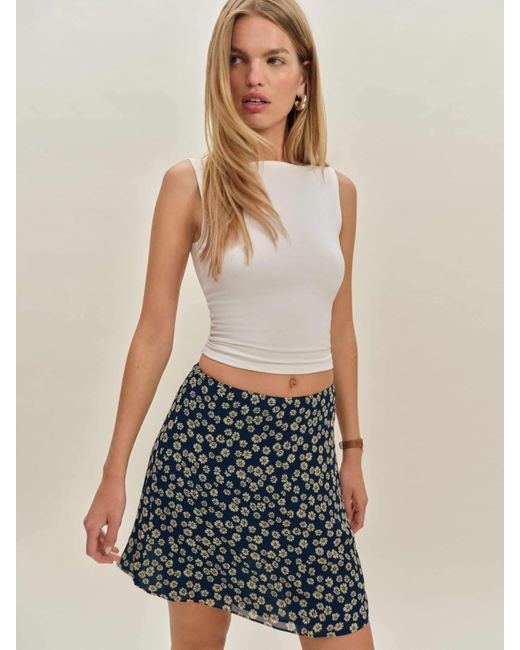 Reformation Blue Alena Low Waist Skirt