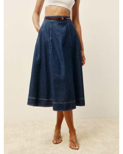 Reformation Blue Delilah Denim Midi Skirt
