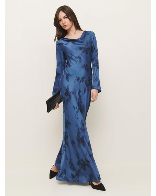 Reformation Blue Ciana Satin Dress