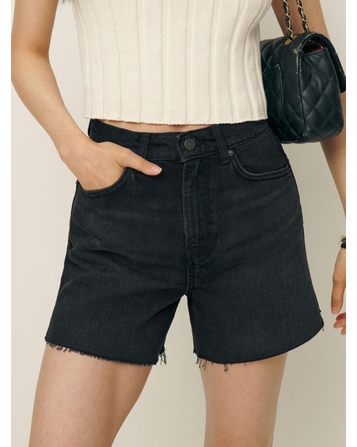 Reformation Black Wilder High Rise Relaxed Jean Shorts