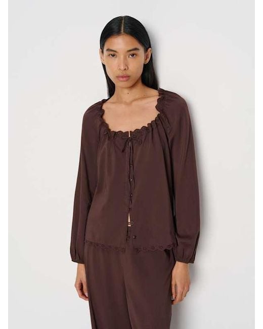 Reformation Brown Paloma Pajama Set Lace