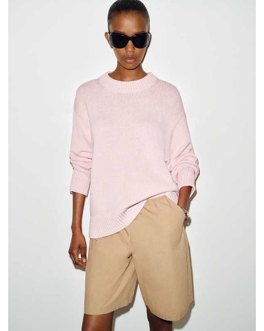 Reformation Pink Cove Cotton Oversized Crew Sweater